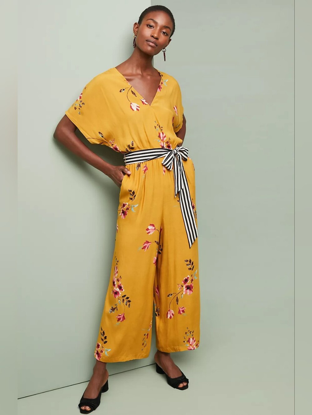 Anthropologie Corey Lynn Calter Printed Jumpsuit Mustard Yellow Floral Size XS